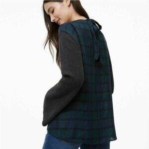 Women's‎ Loft Long Sleeve Sweater Plaid Mixed Blouse cons